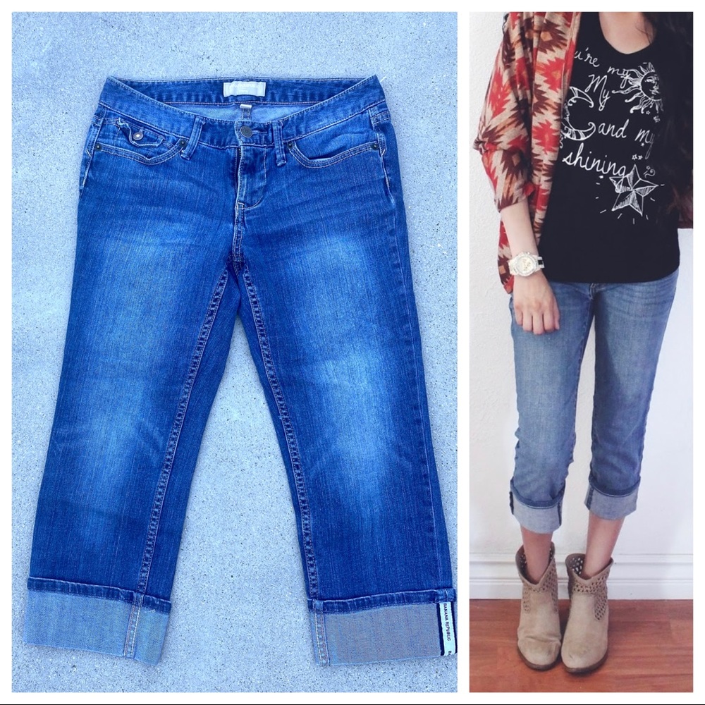 BANANA REPUBLIC jeans Capri cropped denim cuffed women’s blue denim short crop 2